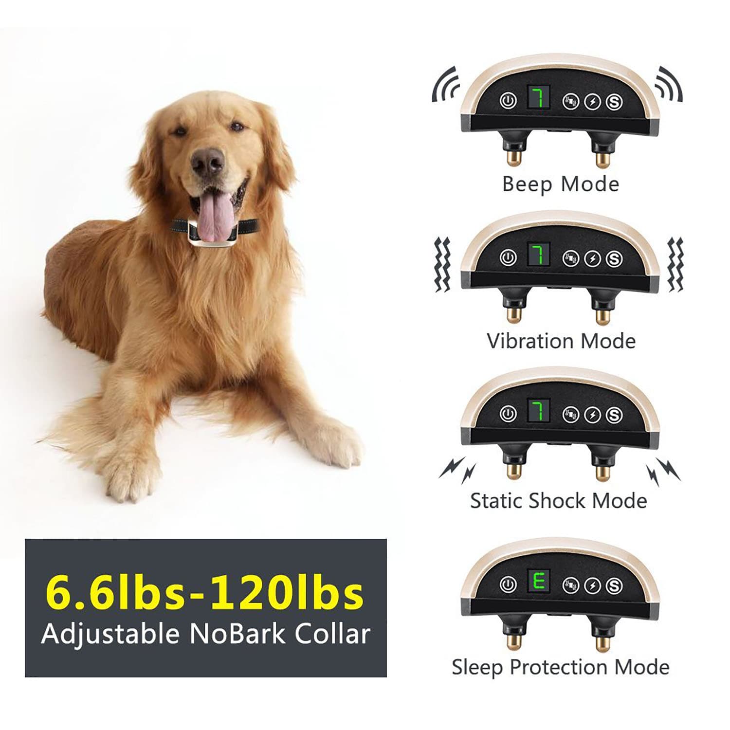 Automatique Collier Anti-aboiement avec Choc Vibration Rechargeable Etanche Collier Dressage chien