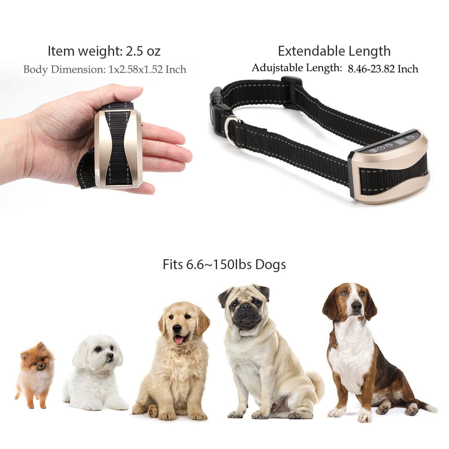 Automatique Collier Anti-aboiement avec Choc Vibration Rechargeable Etanche Collier Dressage chien