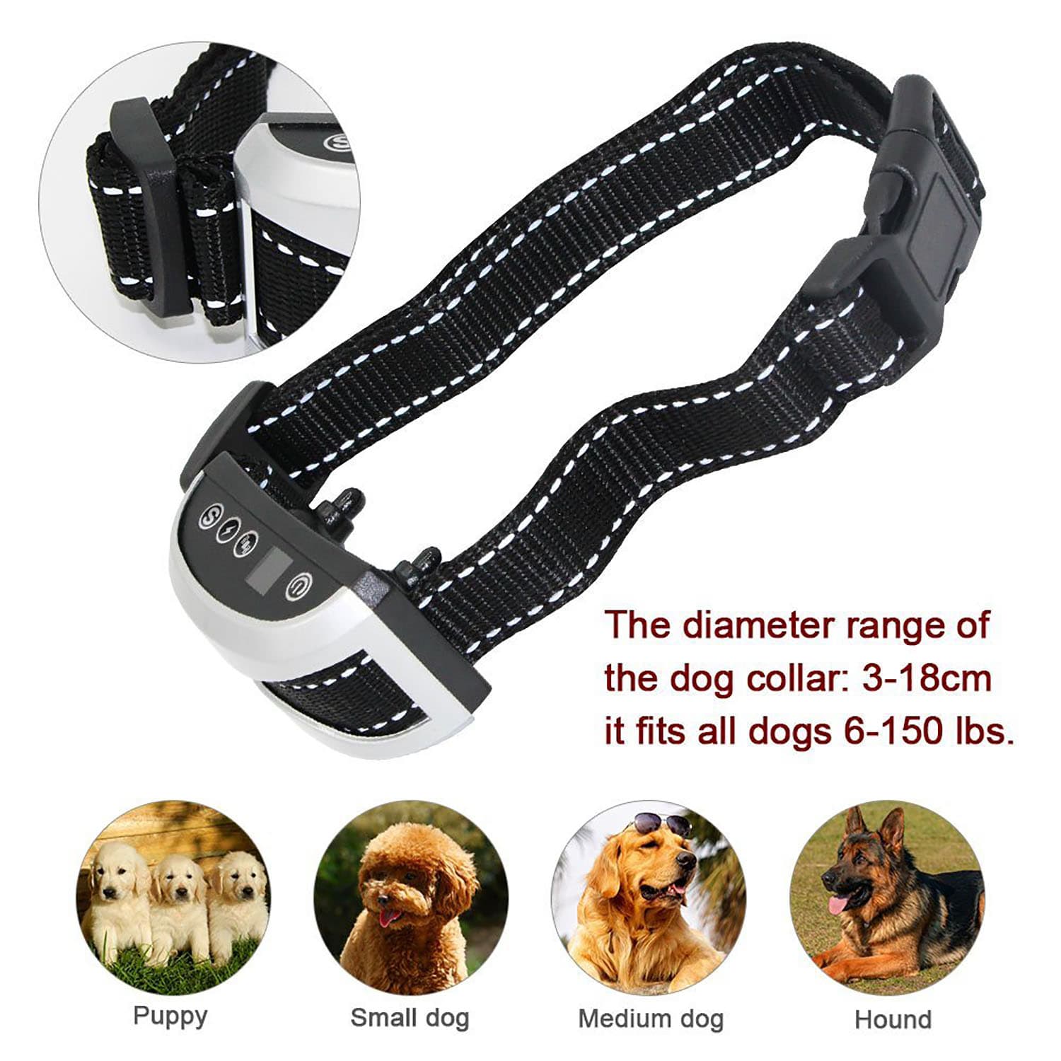 Automatique Collier Anti-aboiement avec Choc Vibration Rechargeable Etanche collier de dressage chien