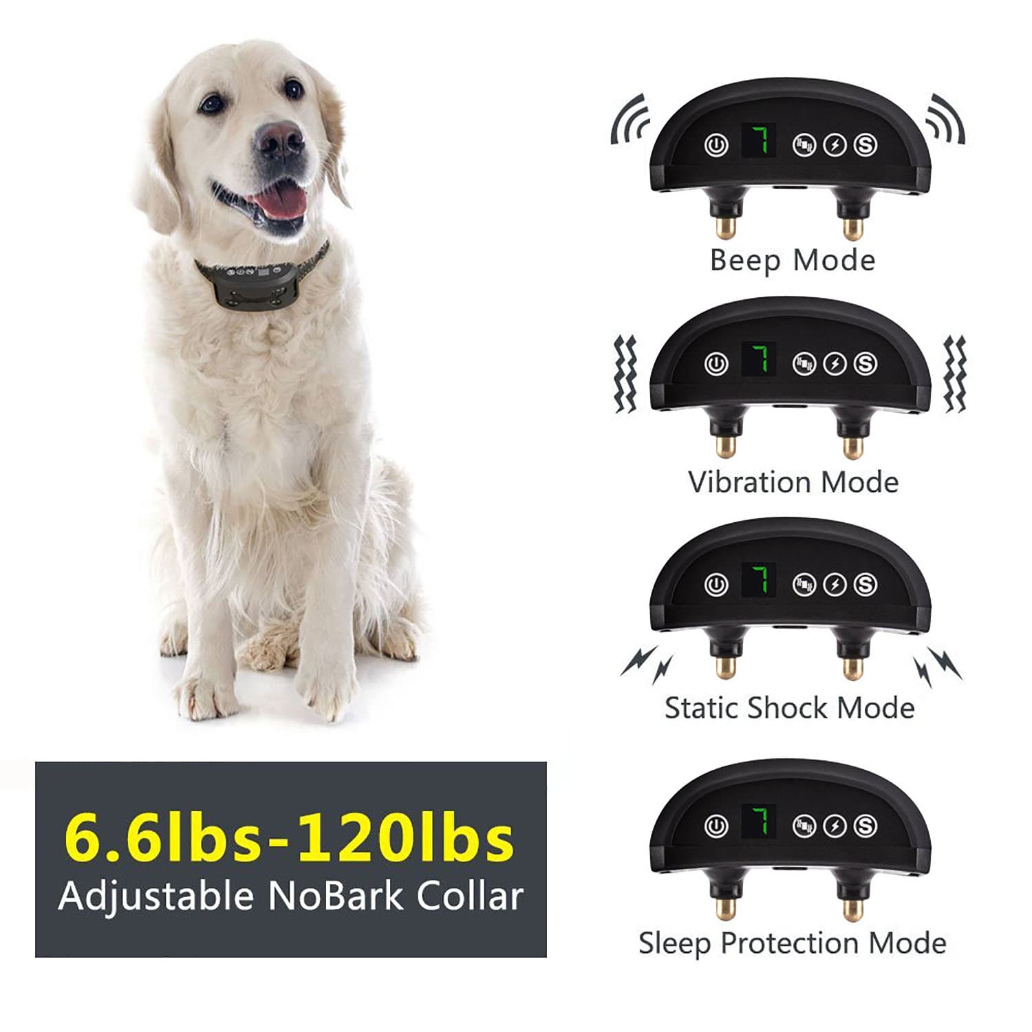 Automatique Collier Anti-aboiement avec Choc Vibration Rechargeable Etanche collier electrique chien