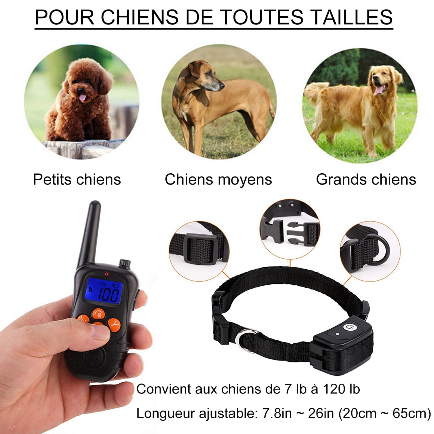 collier de dressage pour chien avec choc Vibration étanche rechargeable 300m collier electrique chien