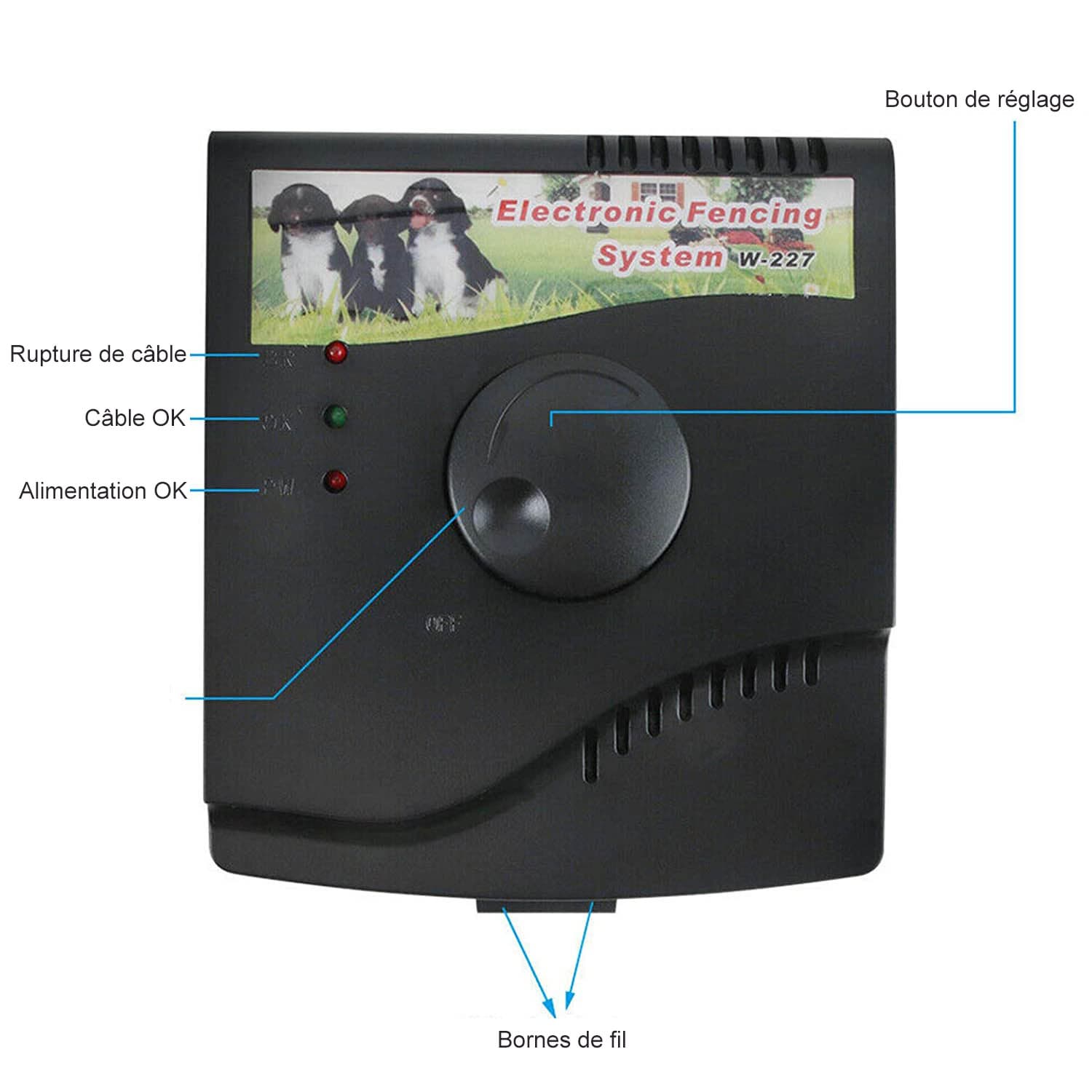 Système de confinement filaire cloture anti fugue electrique chien avec 2 colliers Rechargeable