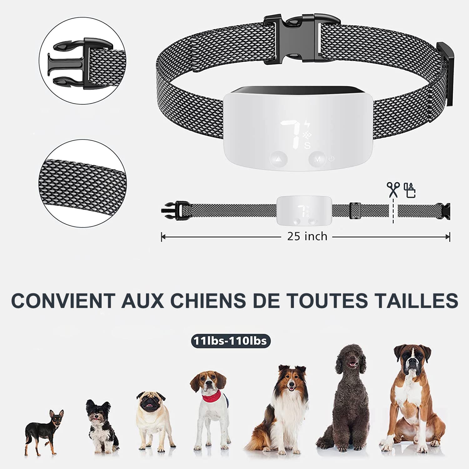 Automatique Collier Anti-aboiement avec Choc Vibration Rechargeable Etanche collier electrique chien