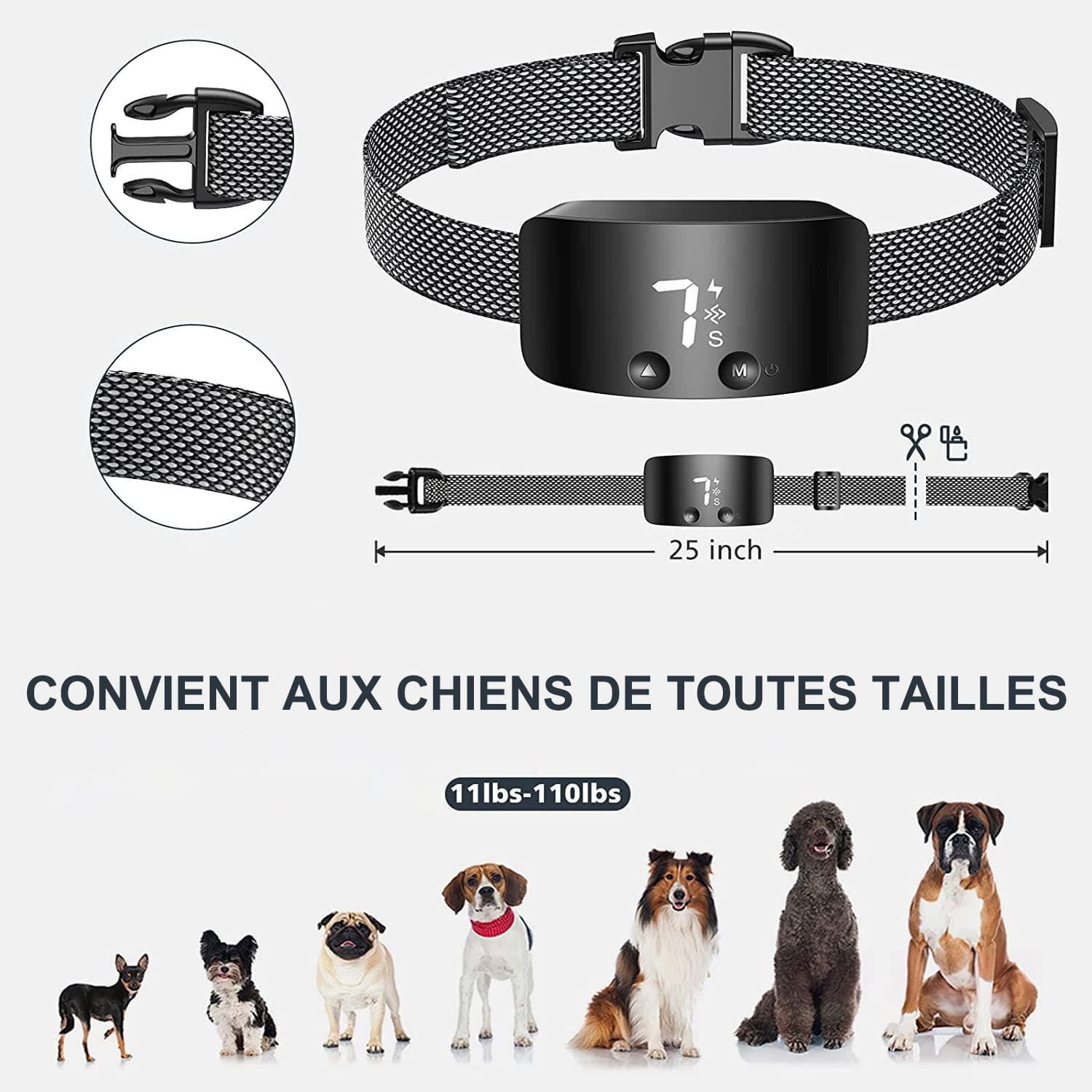 Automatique Collier Anti-aboiement avec Choc Vibration Rechargeable Etanche collier de dressage chien